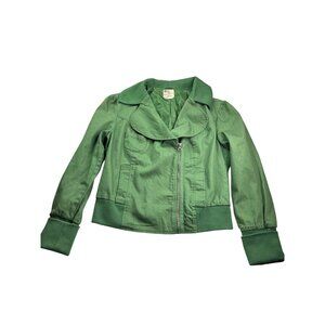 Vintage Y2K Tulle Green Moto Zip Front Jacket With Cuffed Sleeves Size XL